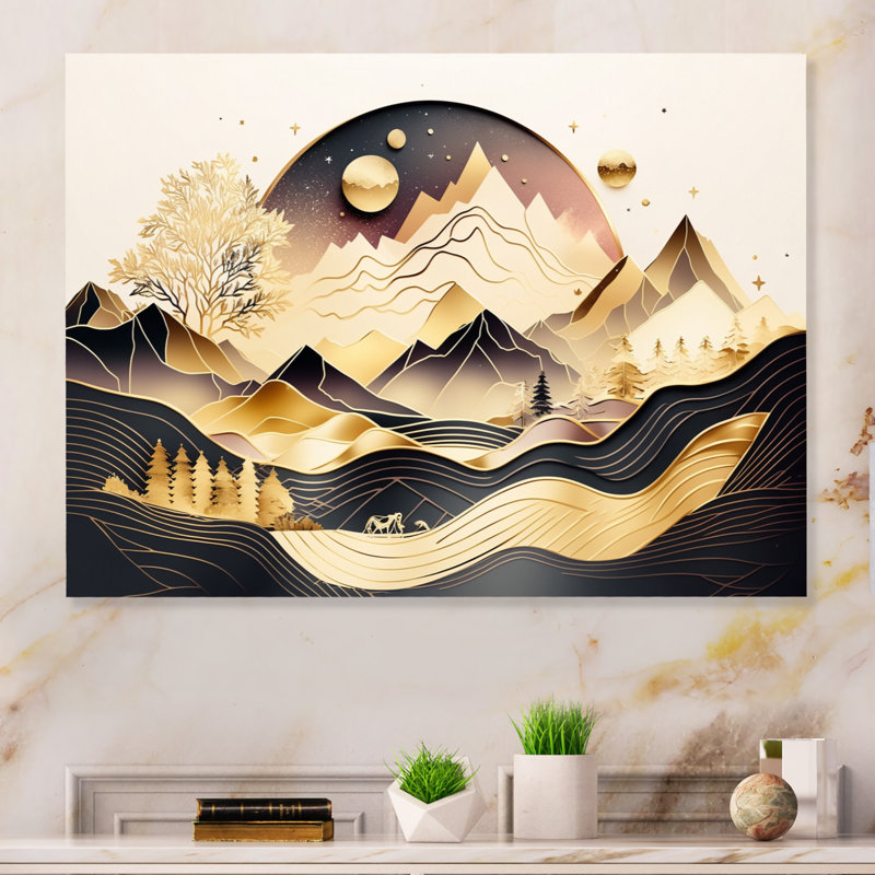«Gold Metallic Beach View IV», impression sur métal sans cadre, H 24 po x l 32 po x P 1 po