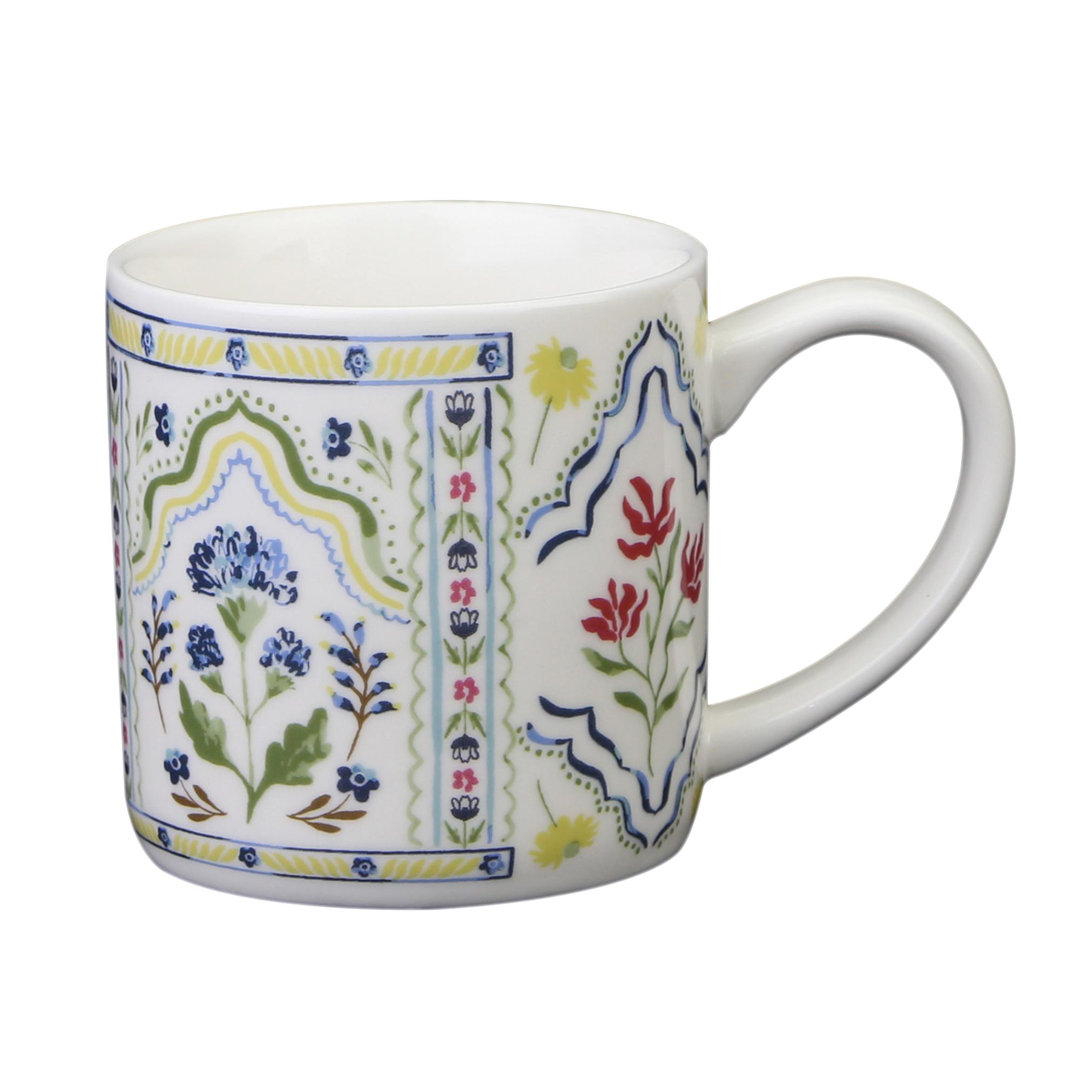 Boho Floral Handmade Porcelain Teacup Mug and Saucer