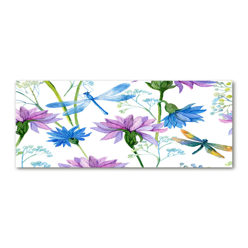 Flowers And Dragonflies - Wrapped Canvas Print