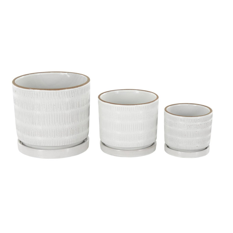 Ensemble de 3 pots à motifs géométriques à motif linéaire avec motifs bruns Cole and Grey