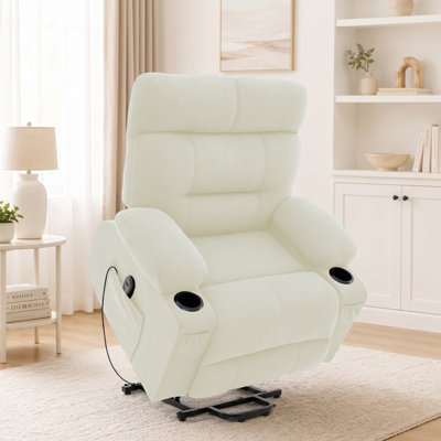 Clarie 34.6" Wide Oversized Linen Fabric Dual Motor Power Lift Recliner Chair, Infinite Position Lay Flat Recliner for Elderly with Cup Holders Side Pockets