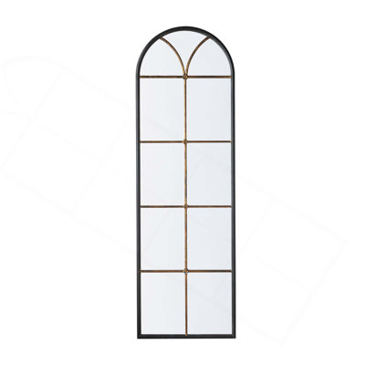 Arched Mirror With Black And Gold Windowpane Design