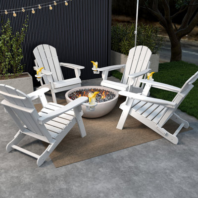 Hdpe Plastic Folding Outdoor Adirondack Chair With Cup Holder