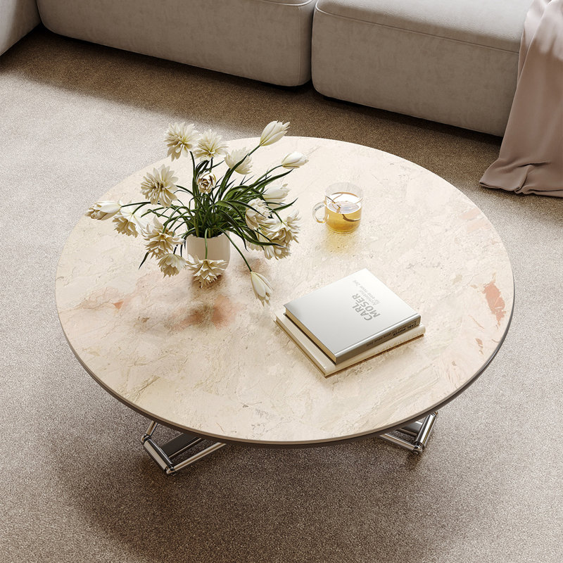Table basse moderne réglable en granit, 17.7" H x 35.4" W x 35.4" D
