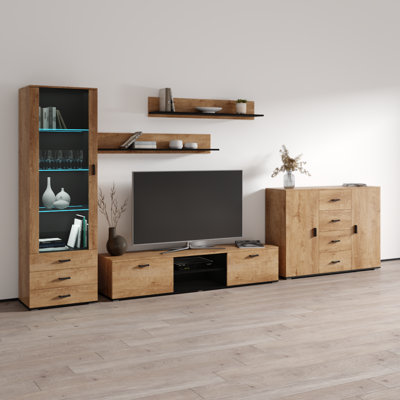 Meuble audio-vidéo Sabala 150 po avec éclairage DEL 16 couleurs, finition ultrabrillante
