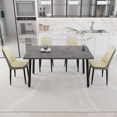 55.12-70.87" Expandable Rectangular Dining Table That Can Accommodate 4-6 People, Equipped With 4 PU Fabric Thick Padded Dining Chairs , Kitchen Table And Chairs, With Metal Legs