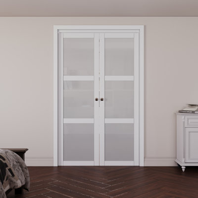 Paneled Manufactured Wood and Glass Pivot-French Door With Installation Hardware Kit