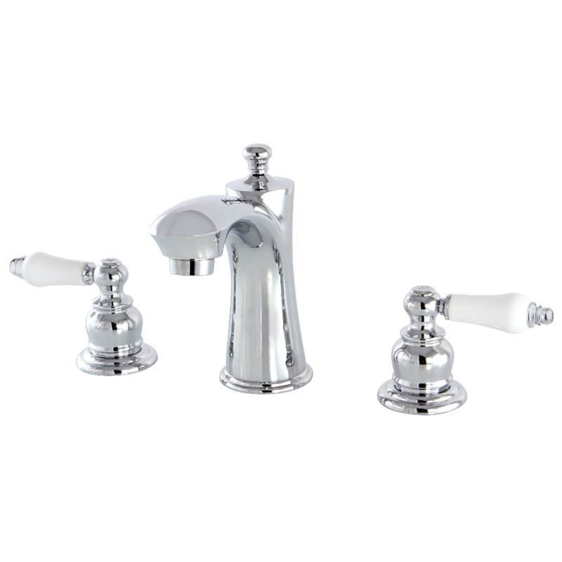 Kingston Brass Victorian Two-Handle 3-Hole Deck Mount Widespread Bathroom Faucet with Retail Pop-Up Drain, Chrome