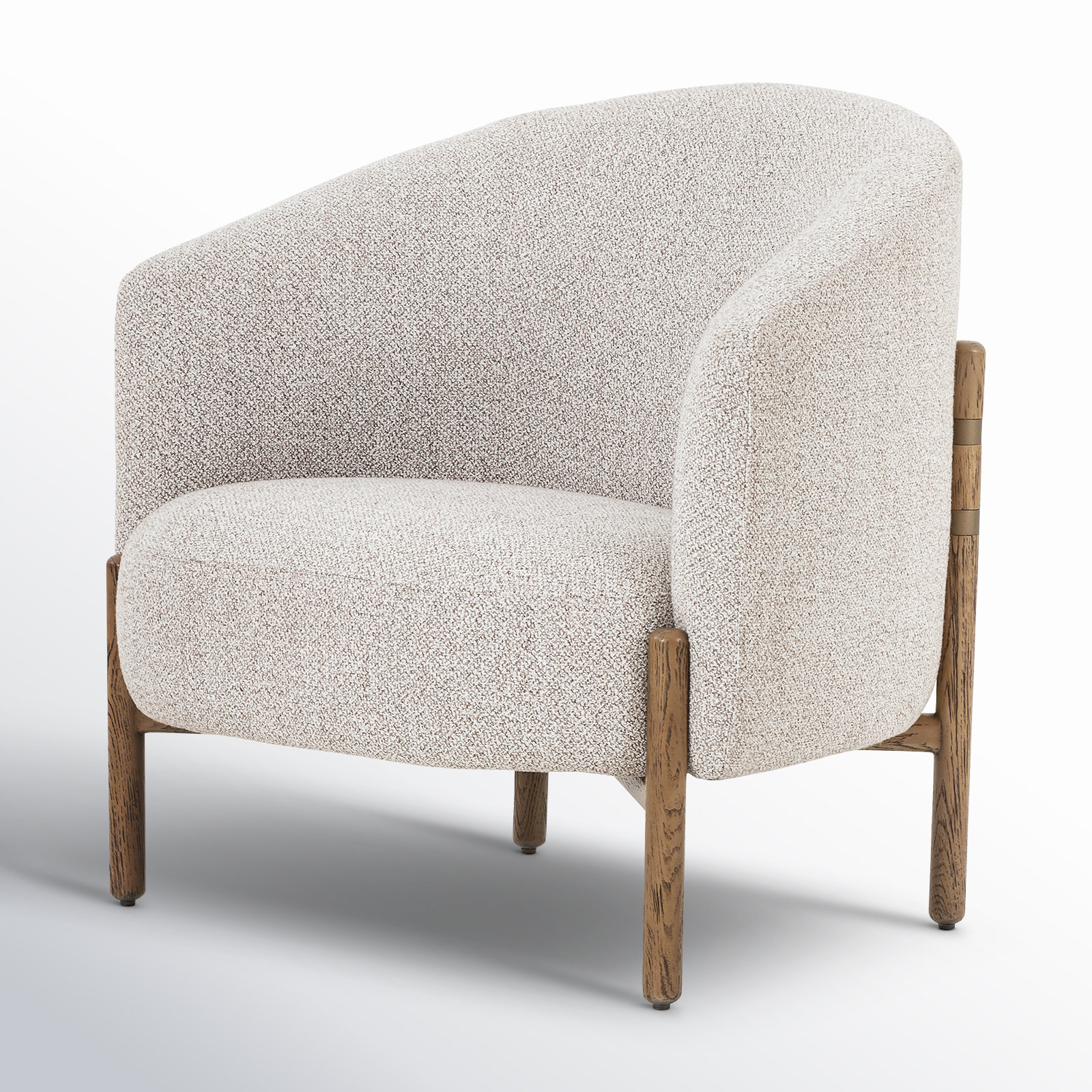 Beton Oak Genuine Leather Barrel Chair, Astor Stone Polyester