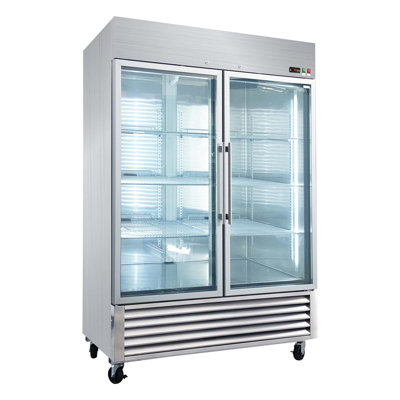 54" Commercial Display Refrigerator Swing Glass Door 49 Cu.ft Stainless Steel Reach-In Merchandiser Led Lighting