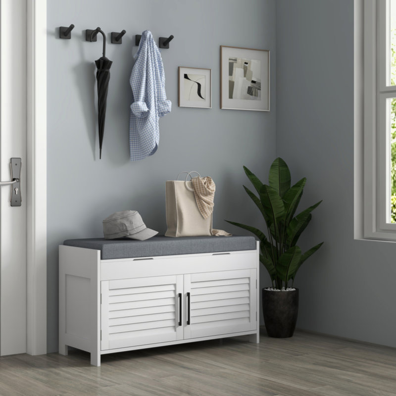 Shoe Bench Entryway Bench With Shoe Storage Adjustable Shelves And Shutter Doors 35.4" Shoe Organizer