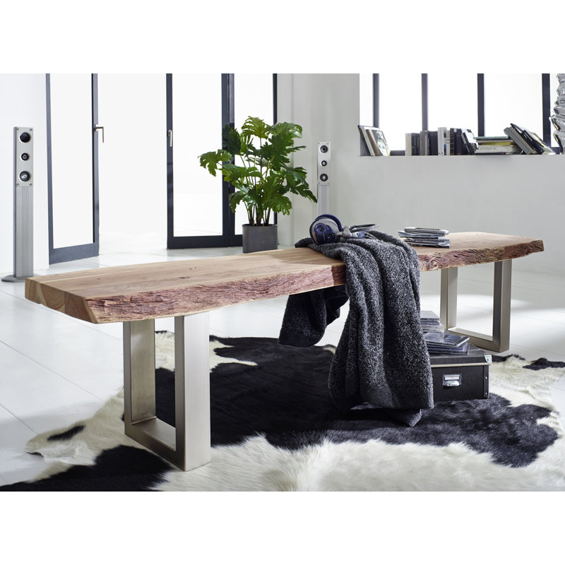 Freeform Solid Wood Bench, 45cm H x 135cm W x 38cm D, Natural Stone