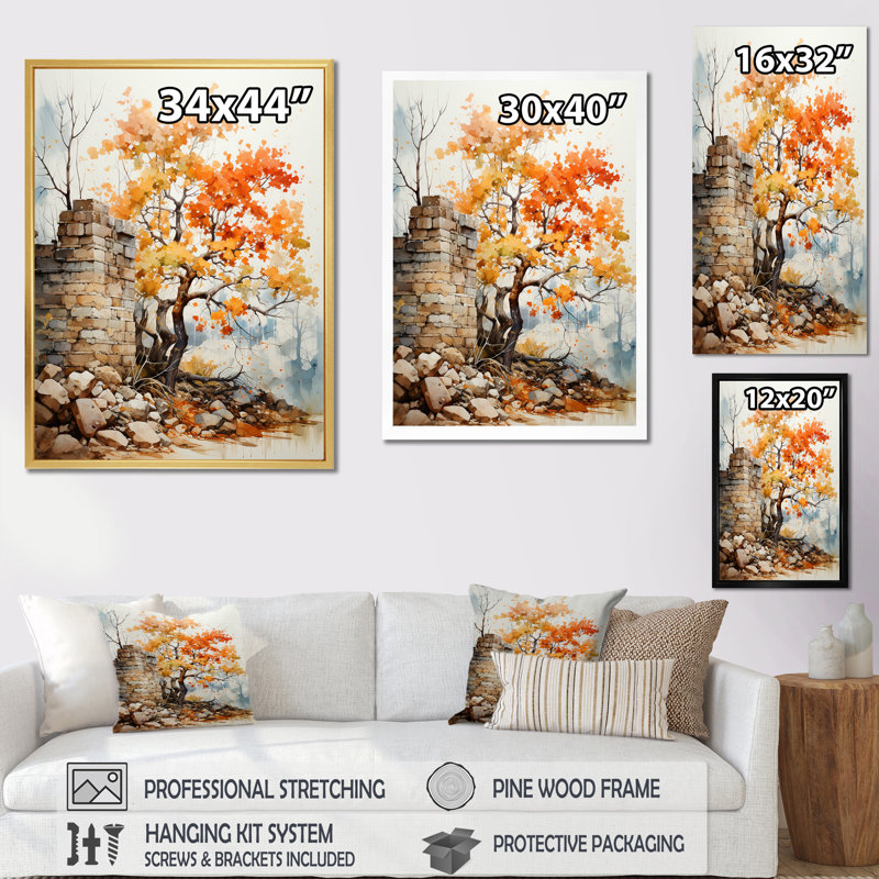 «Peach Tree Oak Enchantment», reproduction d'art sur toile, Cadre doré simple, H 20 po x l 12 po x P 1 po