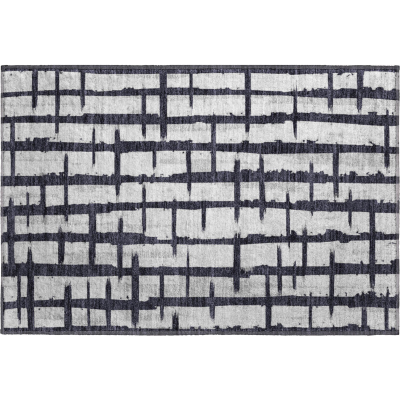 Premium Machine Washable Prisco Black Rug, Rectangle 1'8" x 2'6"