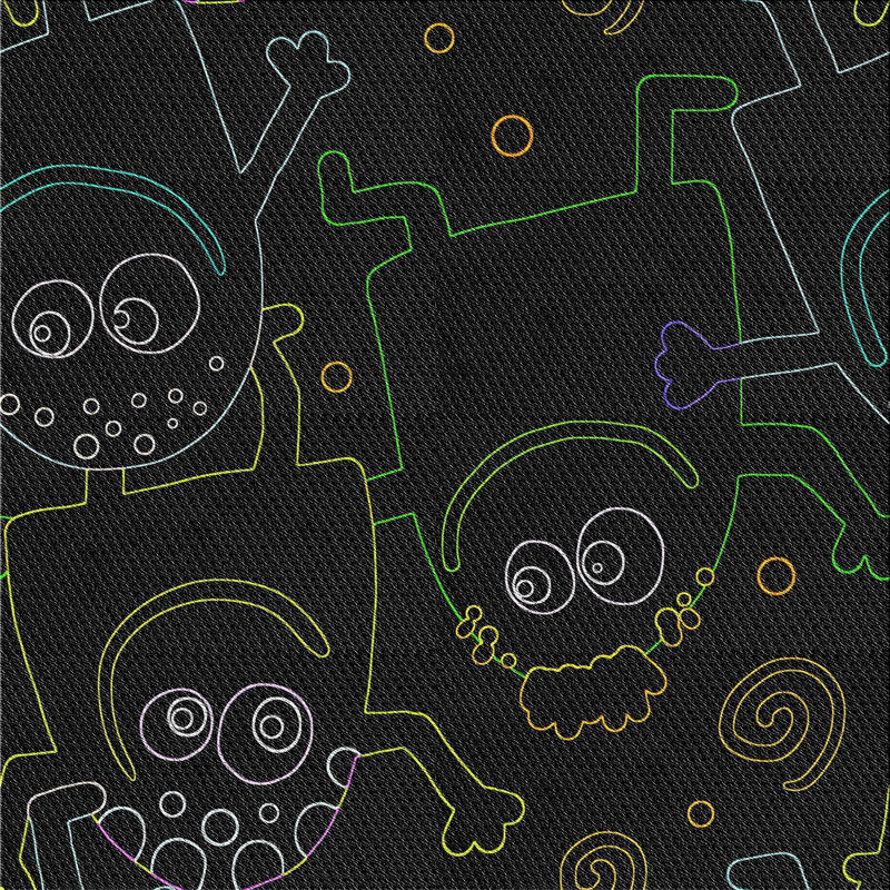 Tapis noir / vert / jaune Lyla, Carré 7 pi
