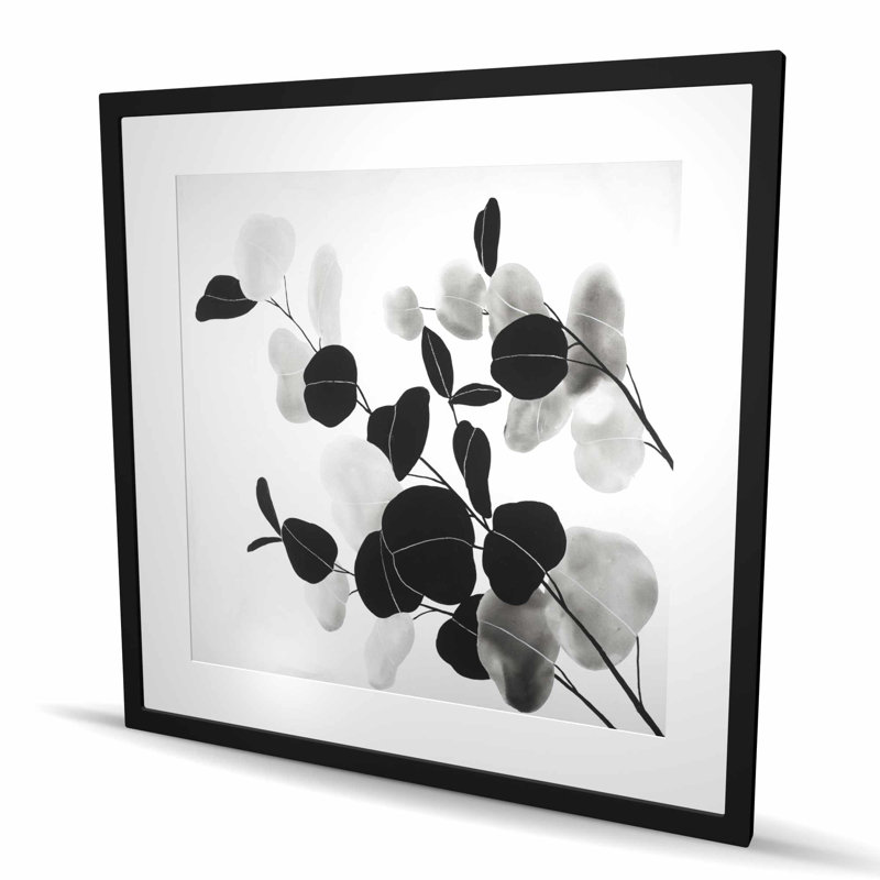Branches en niveaux de gris avec feuilles - chambre à coucher, reproduction encadrée blanche