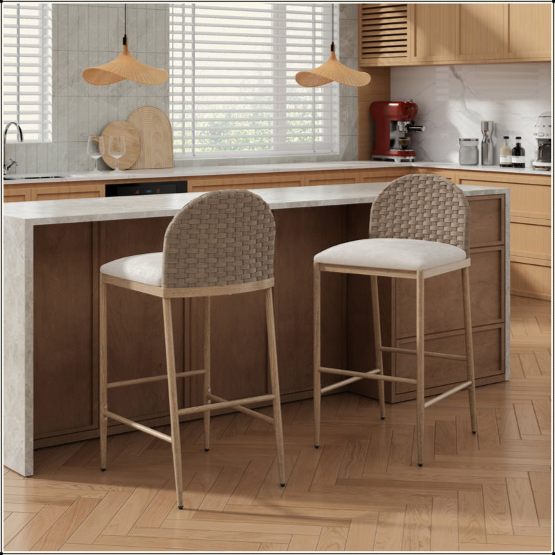 Ensemble de 2 tabourets de bar en acier inoxydable avec dossier en rotin pour la cuisine