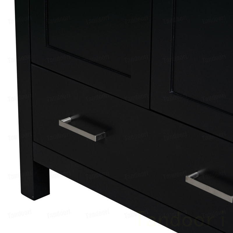 Bathroom Vanity Set with Double Vanities (Separate), Double Ceramic Sinks, Storage Shelf, and Divided Drawers  (Mirror not included)