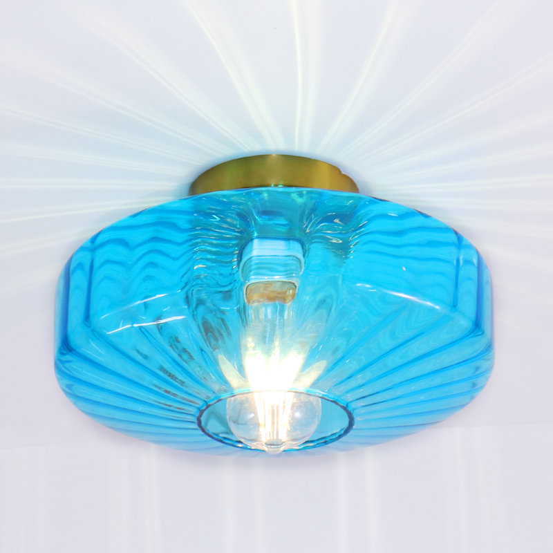 Virgie Glass Semi Flush Mount Ceiling Light, Blue, Gold