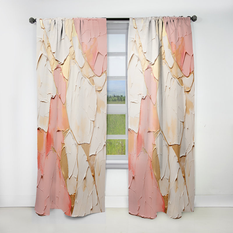 Demarius Pink White Minimalism Potteries - Modern Velvet Curtain - Room Darkening - 1 Panel, 52" W x 108" L