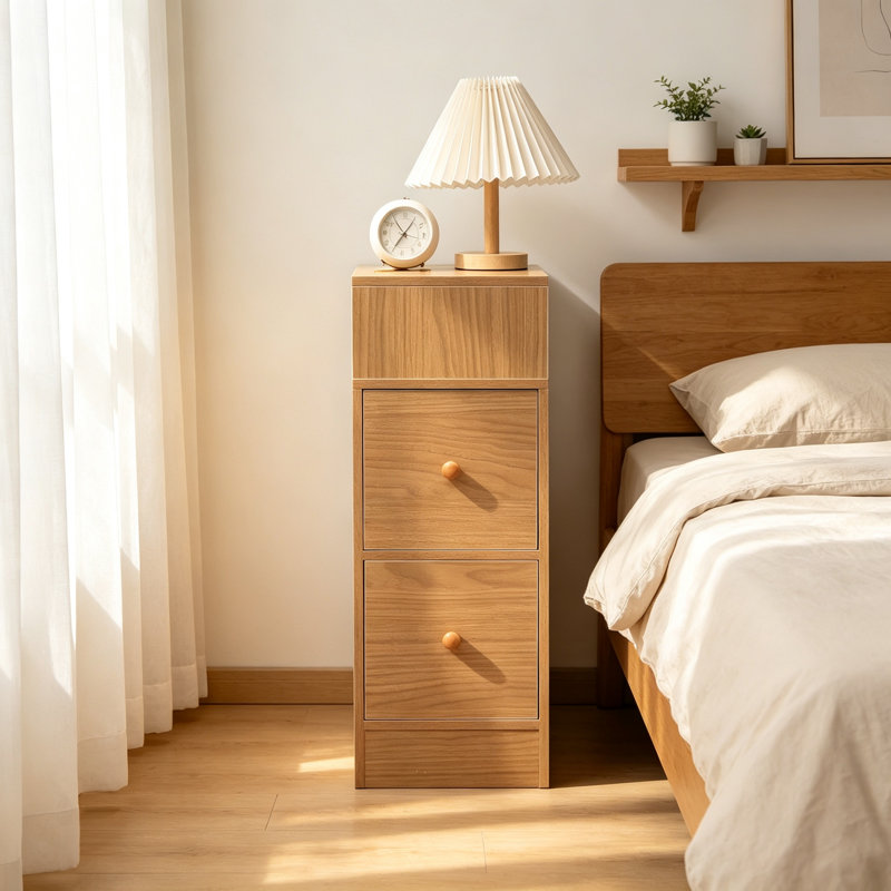 Slim Wood Nightstand with Storage