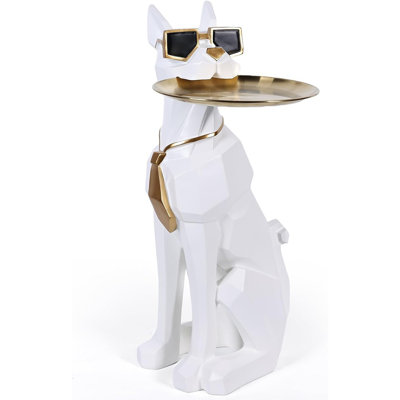 Resin Dog Side Table With Tray, Butler Statue Tissue Box, Accent End Table, Unique Sculpture, Geometric Statue, Funky Furniture For Home Decor Modern (white)