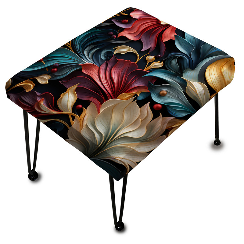Art Nouveau Blue Jewel Tones - Floral Rectangle Ottoman