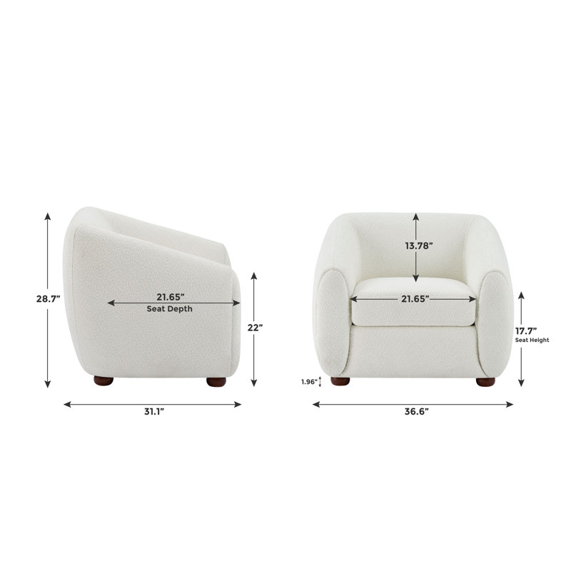 Mykel Upholstered Accent Chair, White Boucle 100% Polyester