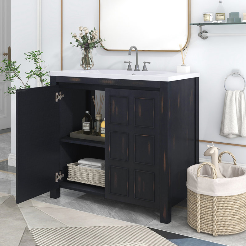 Meuble-lavabo simple 36 po avec plateau en bois manufacturé Pocola