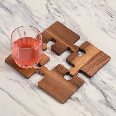 Acacia Wood Puzzle Piece Coasters -s/4