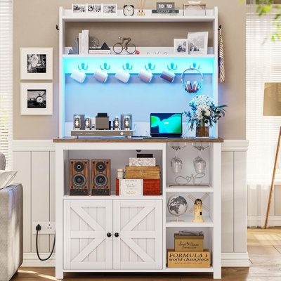 Bakers Rack With Power Outlet And Storage Farmhouse Coffee Bar Cabinet