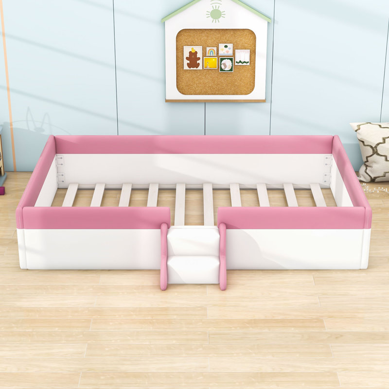 Upholstered Daybed with Fence and Stairs, Full