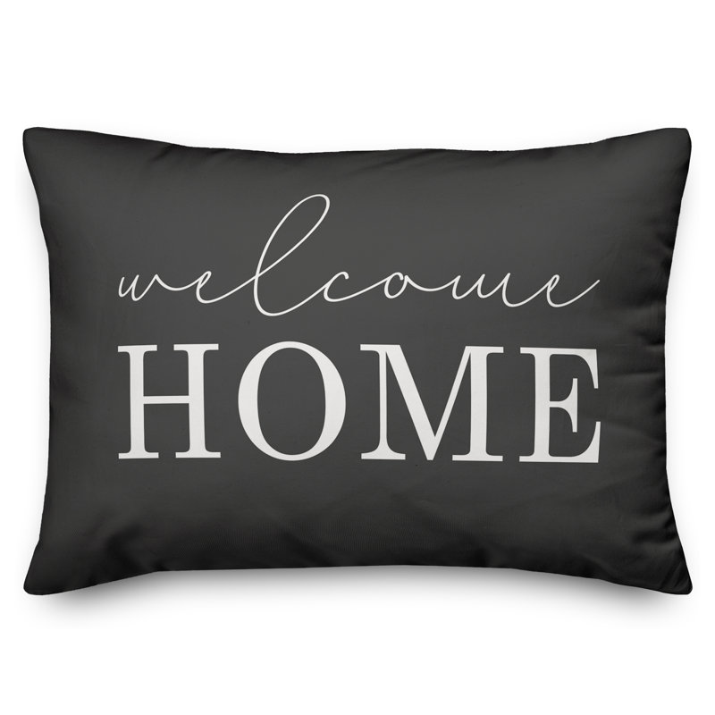  Welcome Home Indoor/Outdoor Lumbar Pillow, Black/White