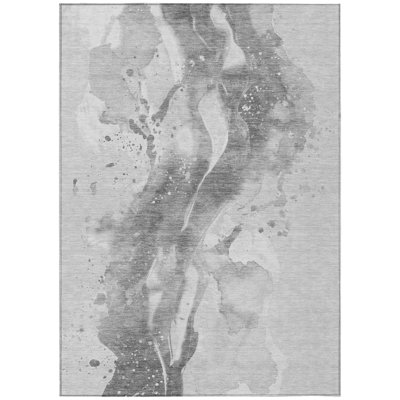 9' X 12' Gray And Silver Abstract Washable Indoor Outdoor Area Rug