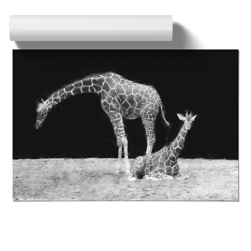 Two Giraffes Painting - Frameless Print, 30cm H x 42cm W x 0.1cm D