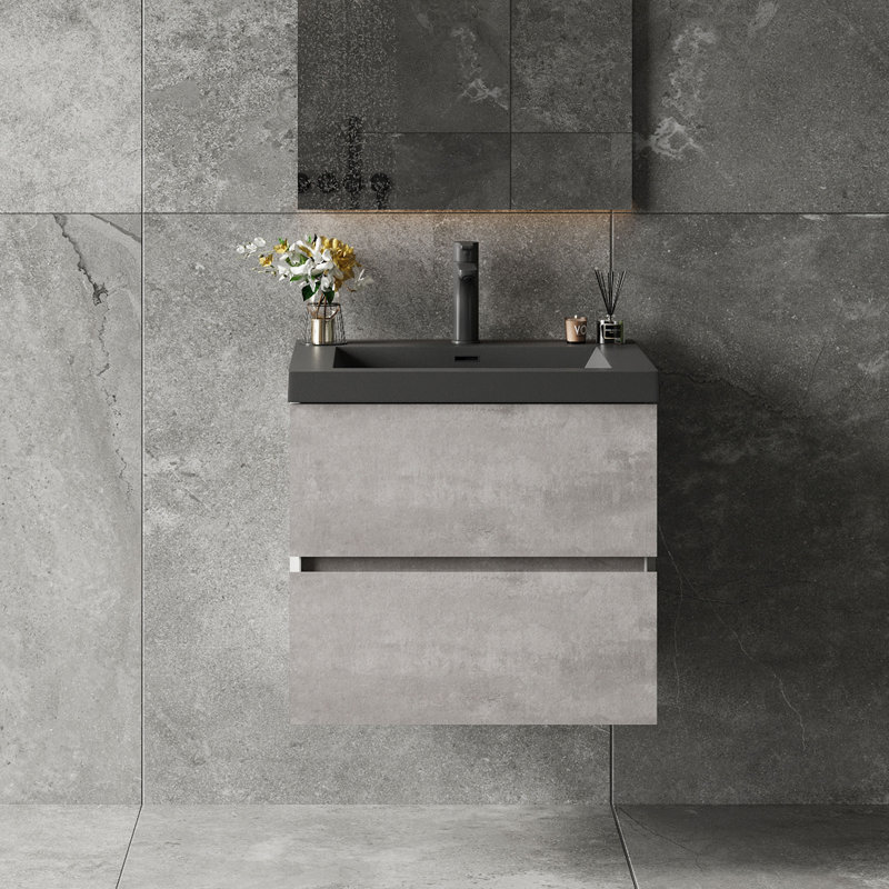 Meuble-lavabo flottant simple 24 po avec lavabo à surface solide 24 po