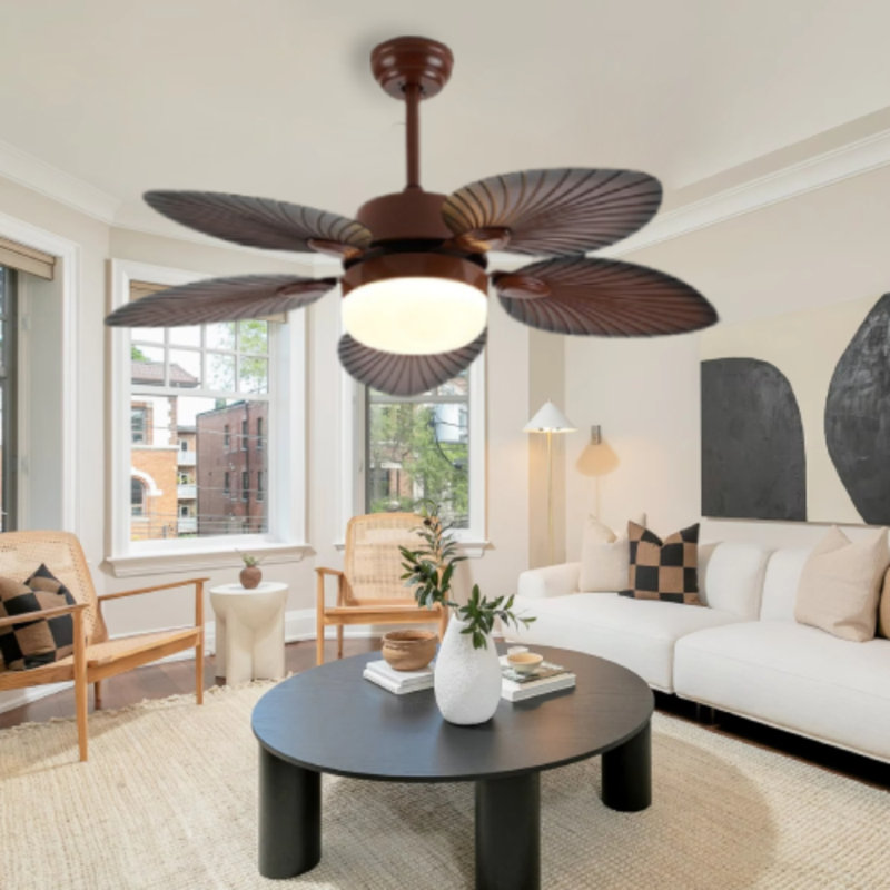 American Vintage Wine Red Ceiling Fan - 5 Blades, 3-Color Remote Control, Classic Design