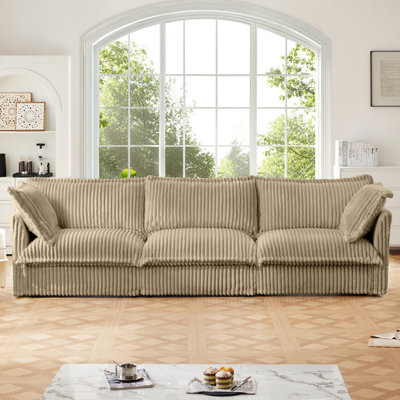3 Deep Seat With Fluffy Pillows - Camel Corduroy For Comfy Lounge Area Back Cushions Corduroy, Comfortable Seating