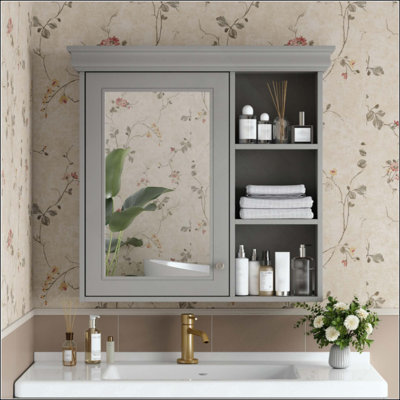 Armoire à pharmacie de salle de bain avec miroir, armoire à miroir murale avec rangement, armoire de rangement au-dessus de la toilette pour salle de bain