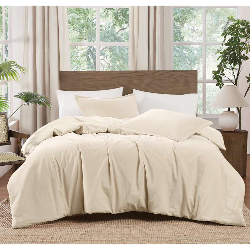 Brooklyn Loom Matte Cotton Velvet Duvet Set, Off-White, King Duvet Cover + 2 King Shams