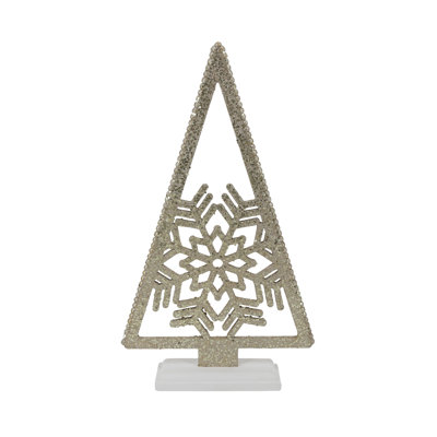 Arbre en MDF triangulaire doré de 21 po avec flocon de neige - Élégant objet décoratif pour Noël - Élégante sculpture de table en bois - Décoration intérieure parfaite et cadeau parfait pour les célébrations des Fêtes