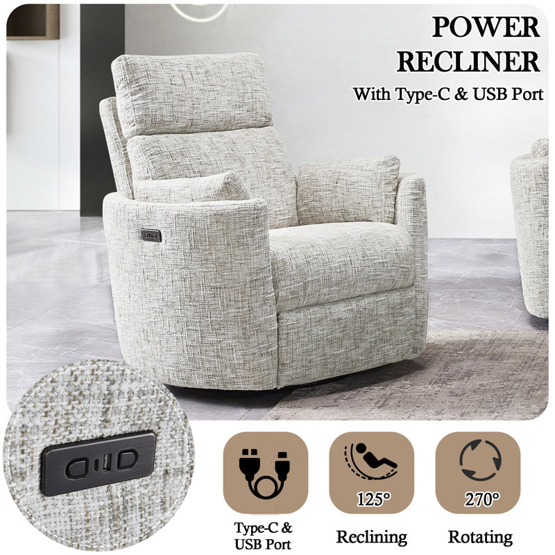 Callendale Electric Power Swivel Rocker Recliner Chair With USB & Type-C Port, Cream-gray
