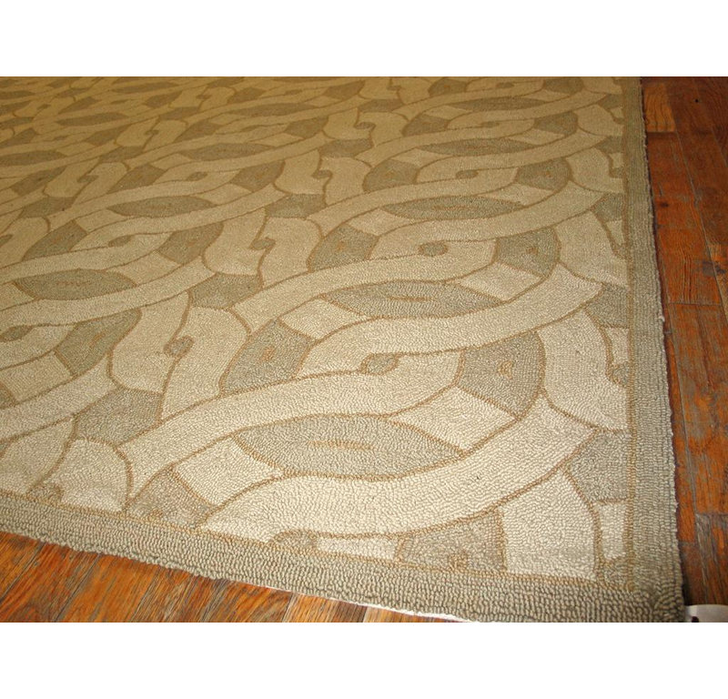 Beige Interlocking Circle Contemporary American Hooked Rug 10'x14' Wool Carpet