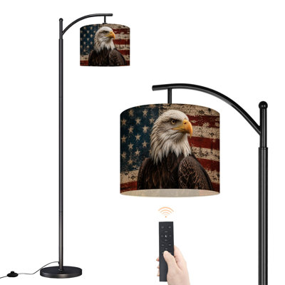 PeeNoke Arc Floor Lamp Bald Eagle American Flag 250th Anniversary Patriotic Tall Modern Standing Lamp LED Adjustable Linen Lampshade 3 Color Temperatures