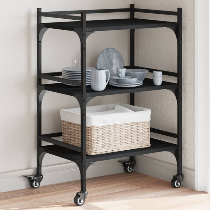 vidaXL Kitchen Trolley 19.7"x13.8"x29.7" Engineered Wood, Black