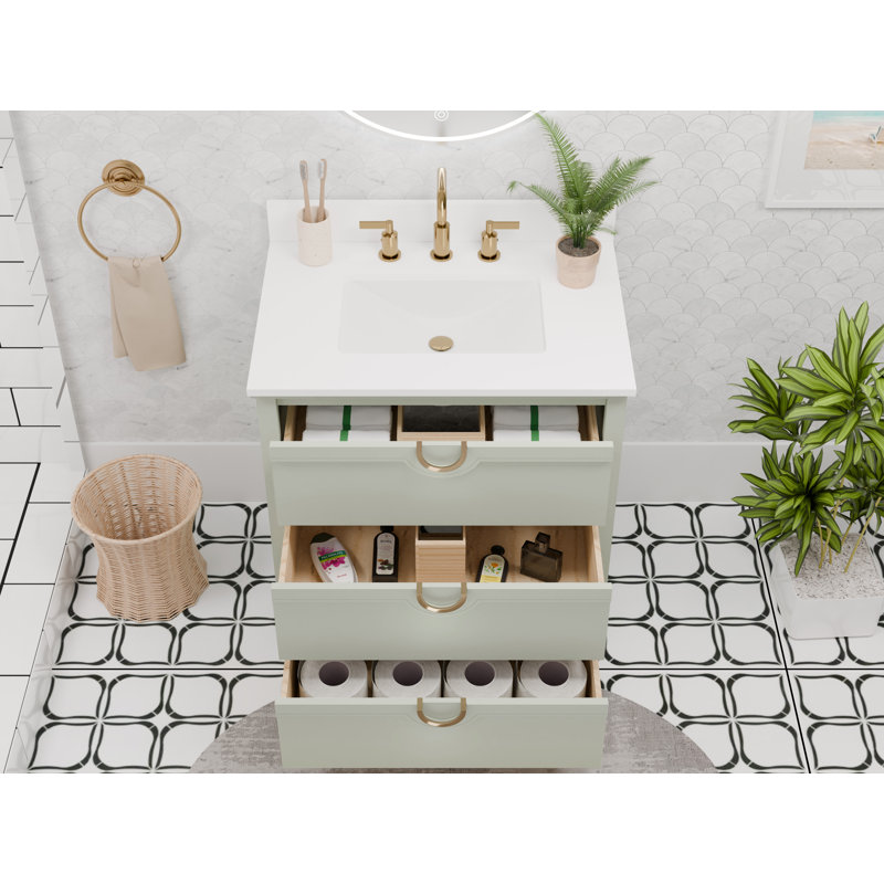 Yulan 30" Single Vanity With Pure White Quartz Top, Pre Assembled