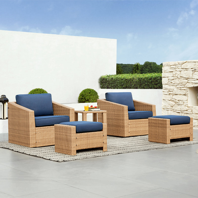 Tiaka 2-Person Swivel Outdoor Swivel Seating Group with Ottomans, Blue, Brown
