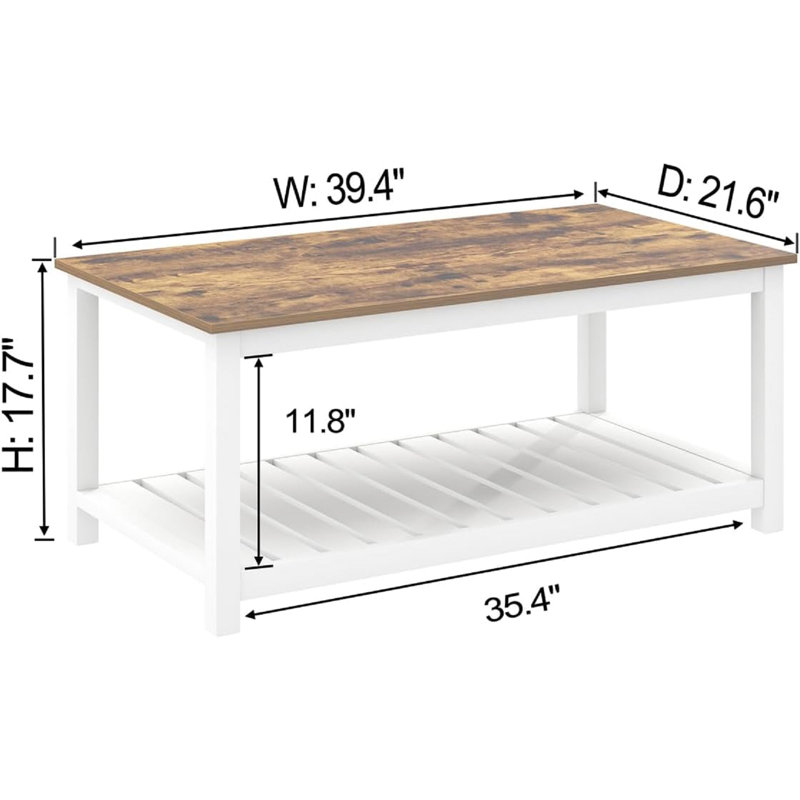 Table basse moderne avec tablette de rangement, centre de table rectangulaire pour petits espaces, 39,4 pouces