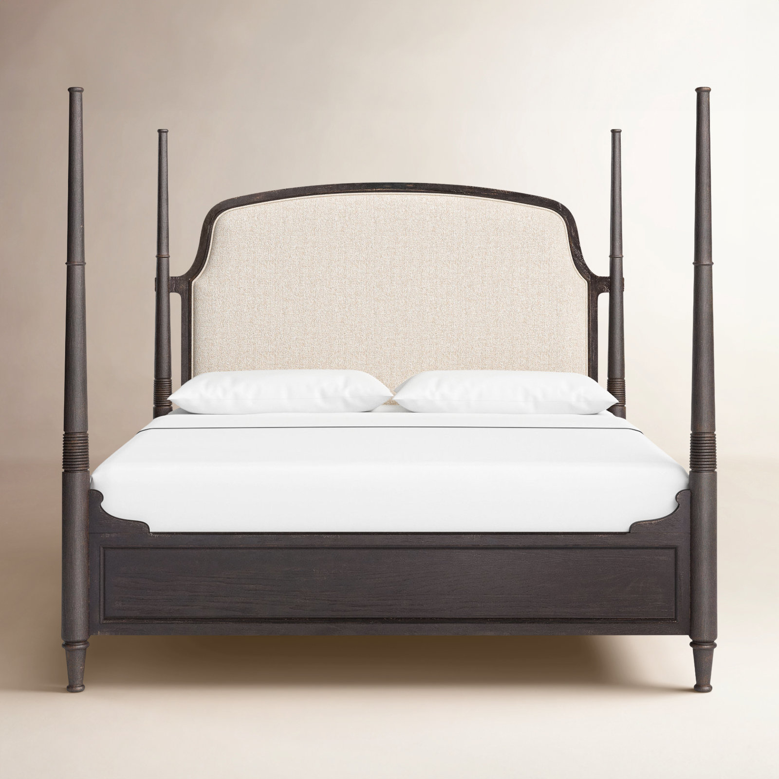 Alcy Upholstered Four Poster Bed, King, Black/Beige