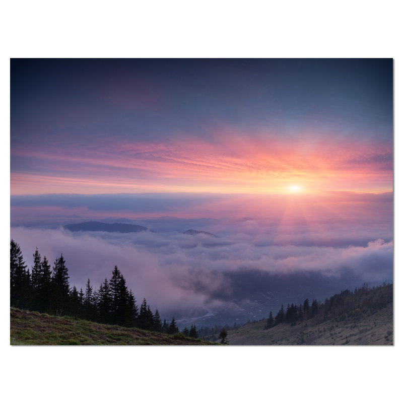 Reproduction de photo sur toile tendue, "lever en mauve ciel ciel à travers les montagnes", H 8 po x l 12 po x P 1 po